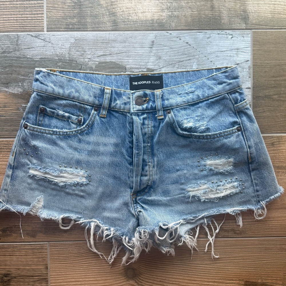 The Kooples Studded Distressed Low Rise Denim Shorts Size 2 Y2K